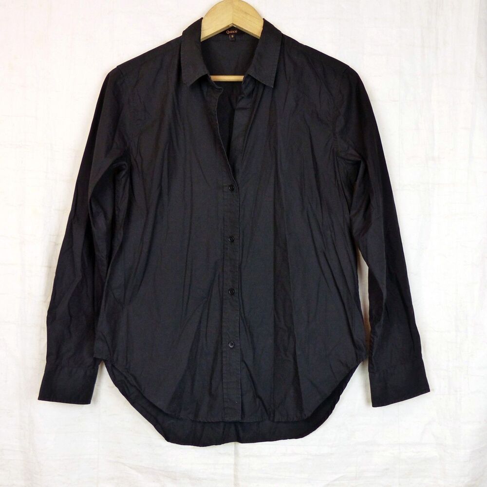 Quince Organic Cotton Poplin Shirt Women S Black Relaxed Long Sleeve Button Down